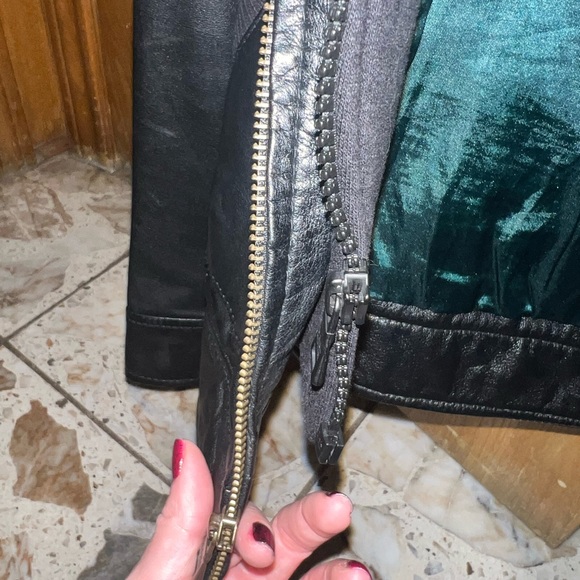 Marc New York black genuine leather jacket with removable hood green interior - Picture 6 of 11